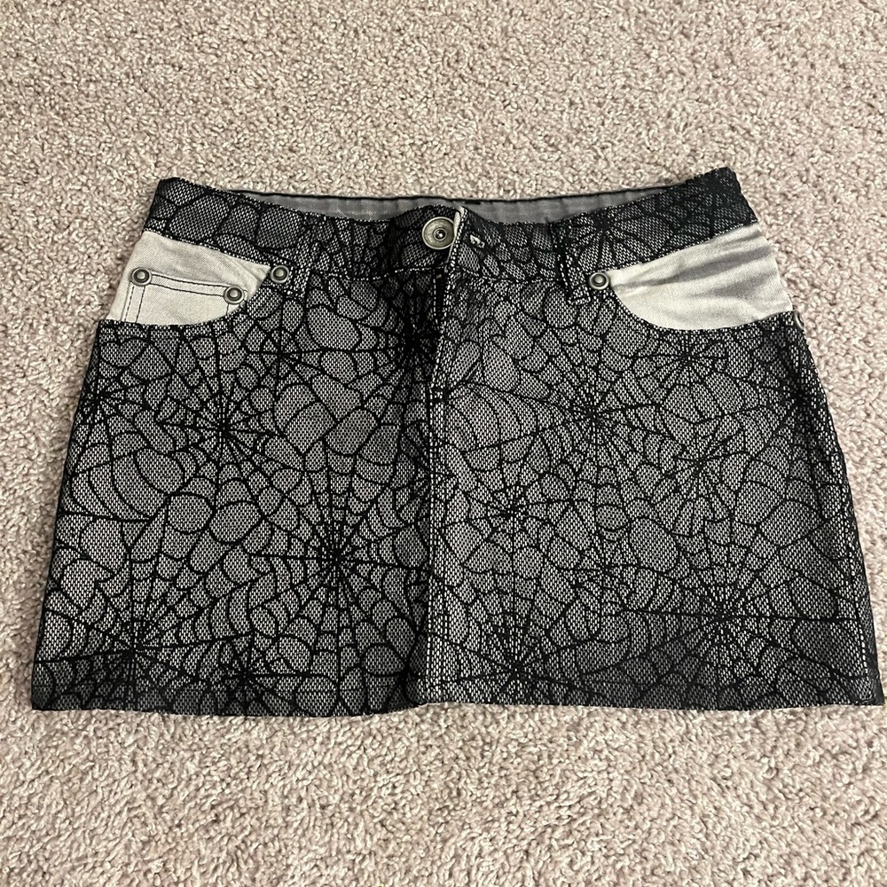 Stylish Black and Gray Spiderweb Skirt Gothic